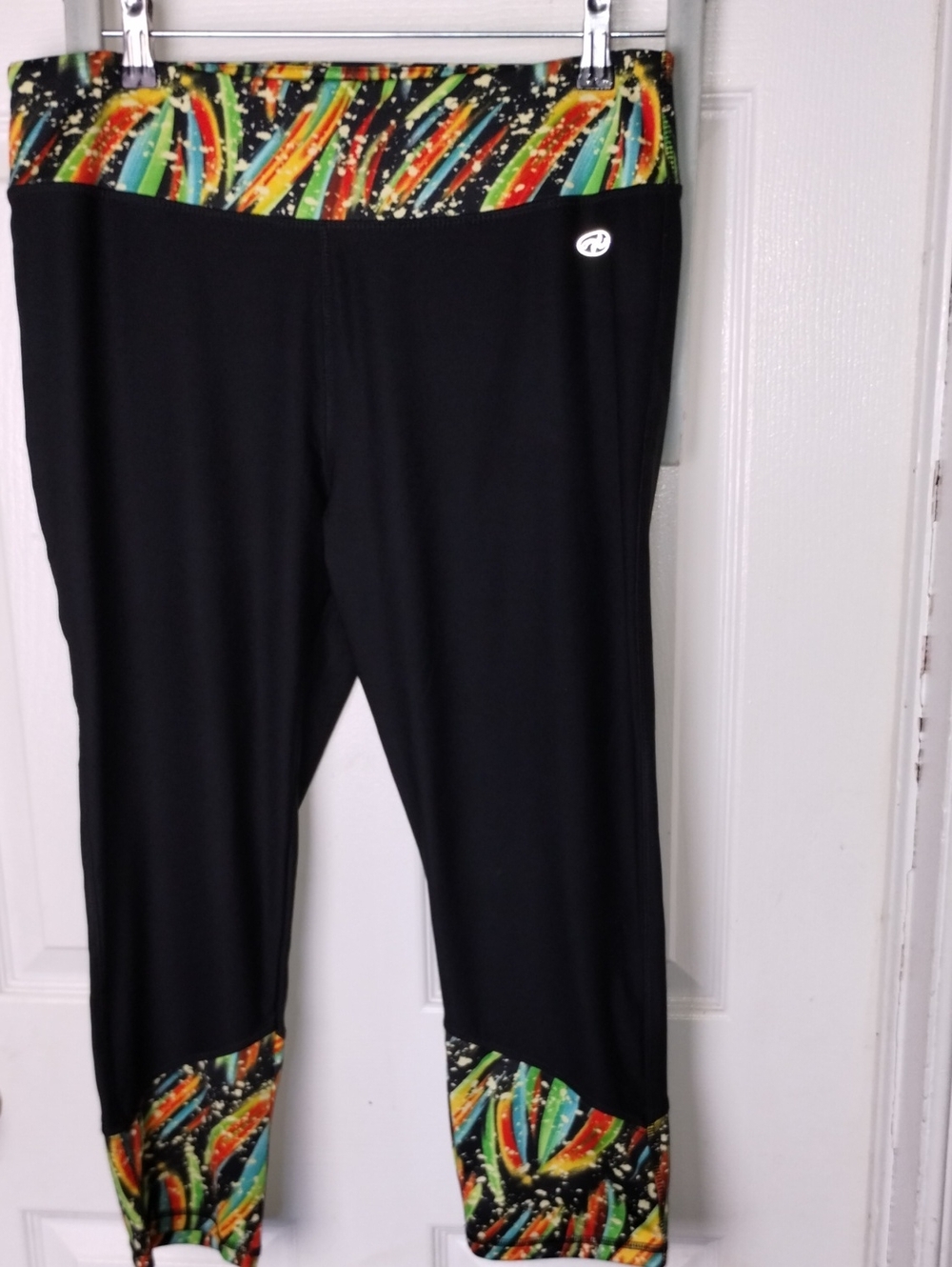 Black Women Active Leggings with Multicolor Waist and Ankles XL